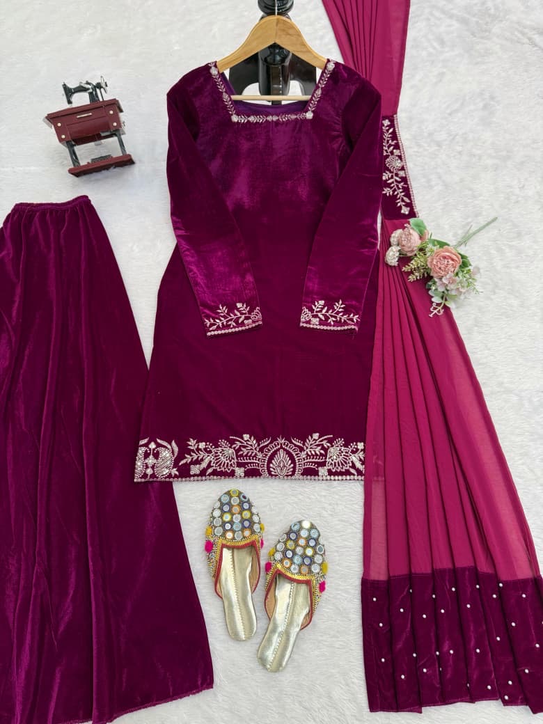 Velvet sharara suit