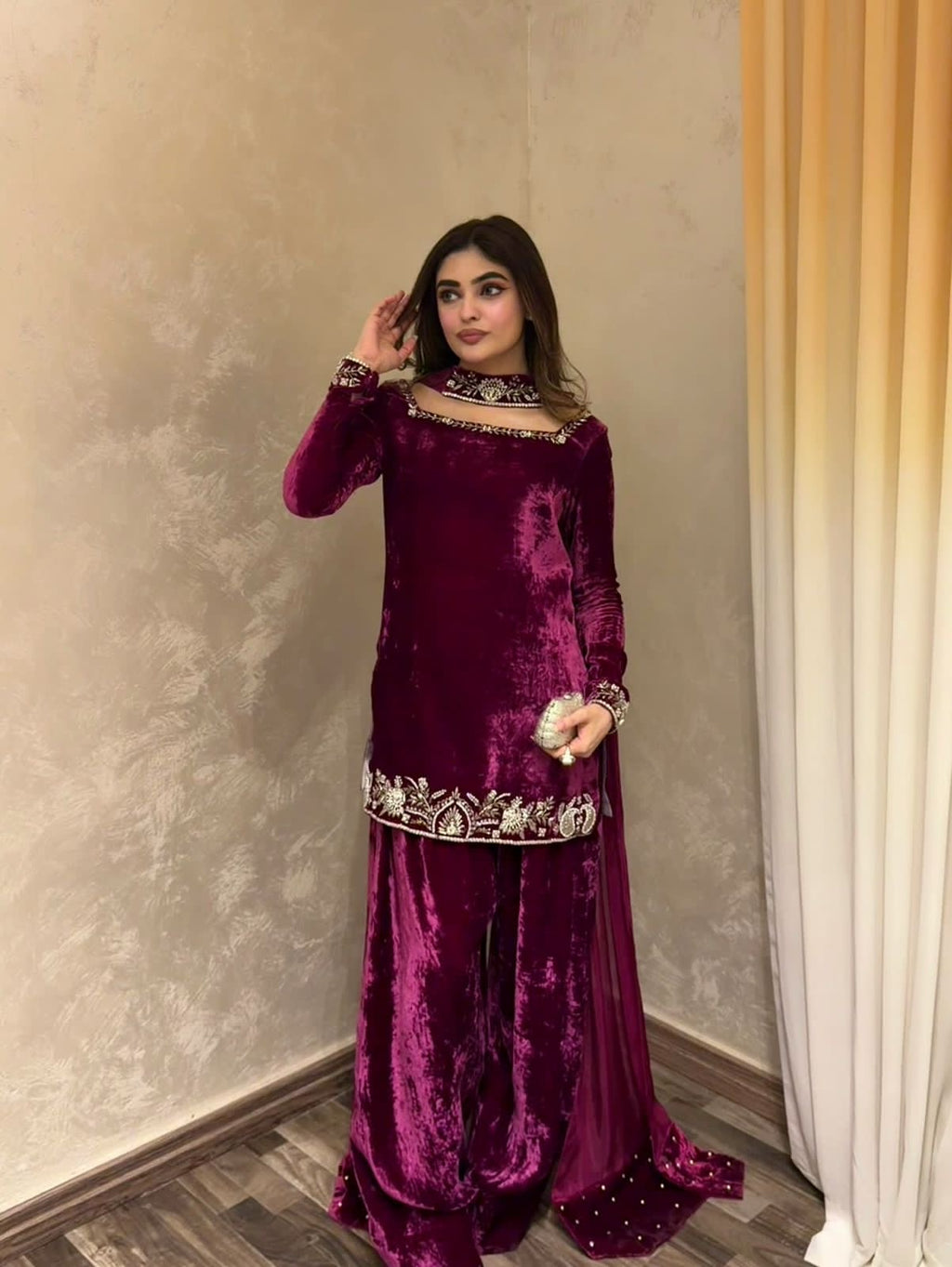 Velvet sharara suit