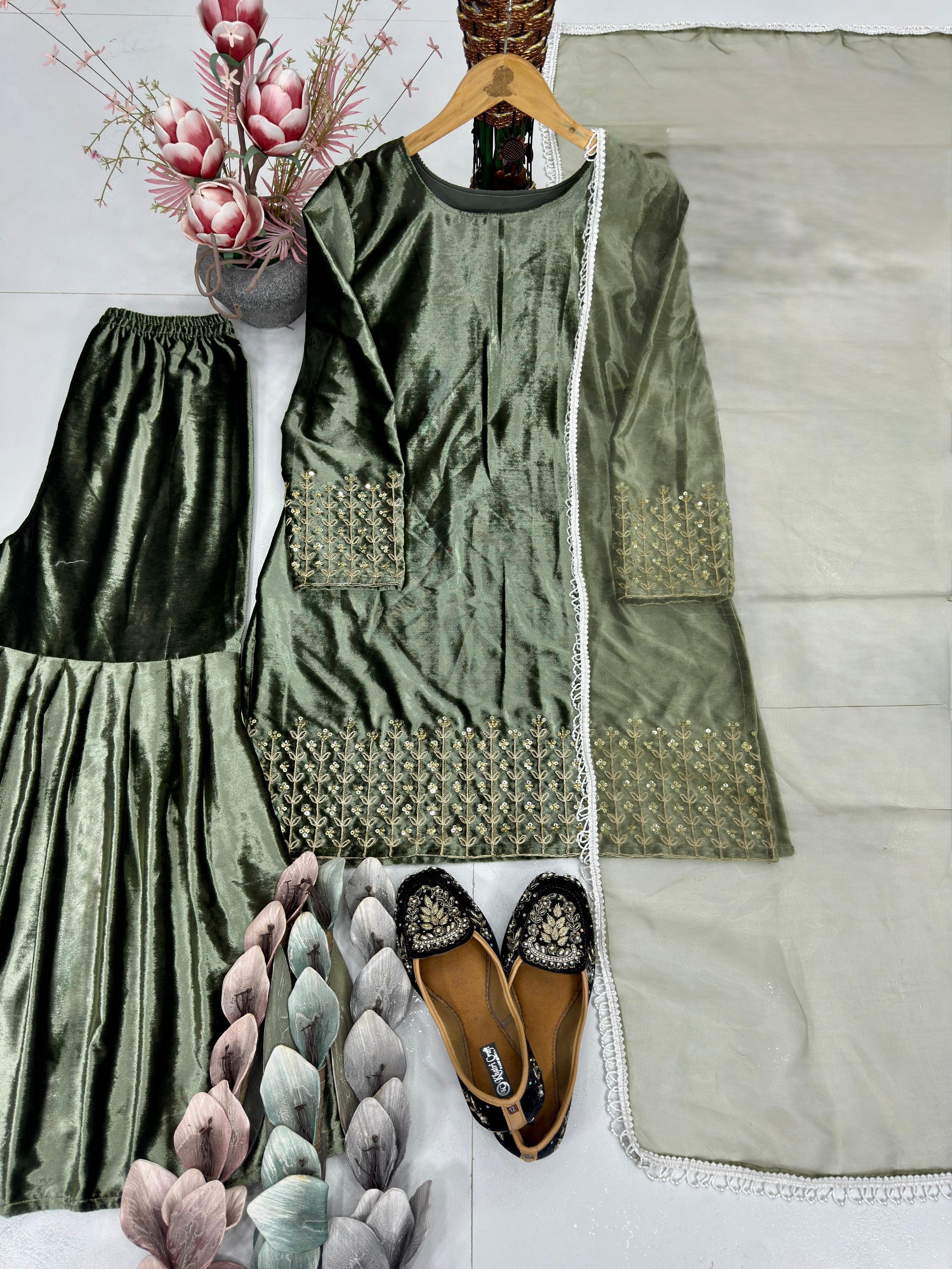 velvet sharara suit