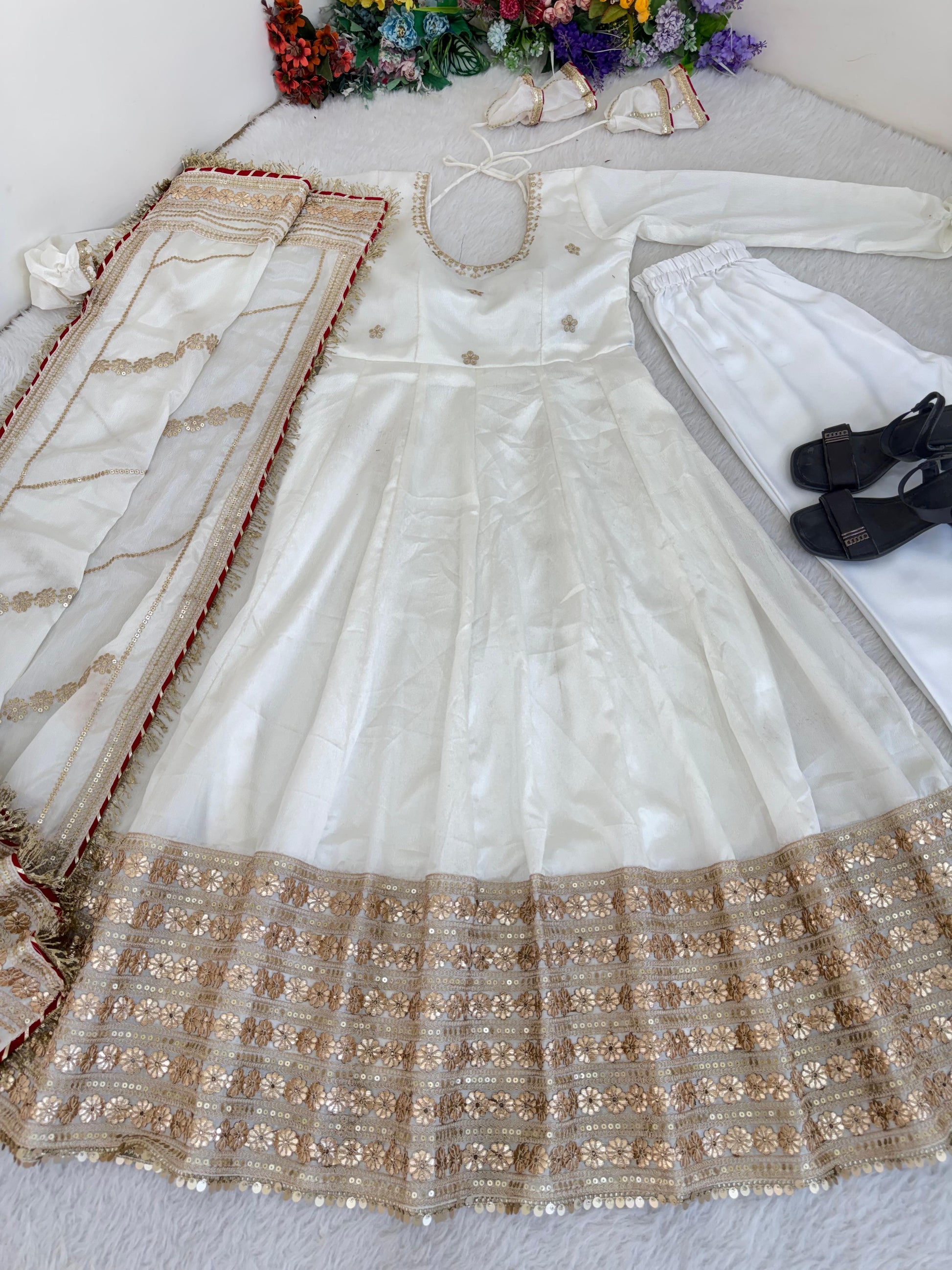 white anarkali