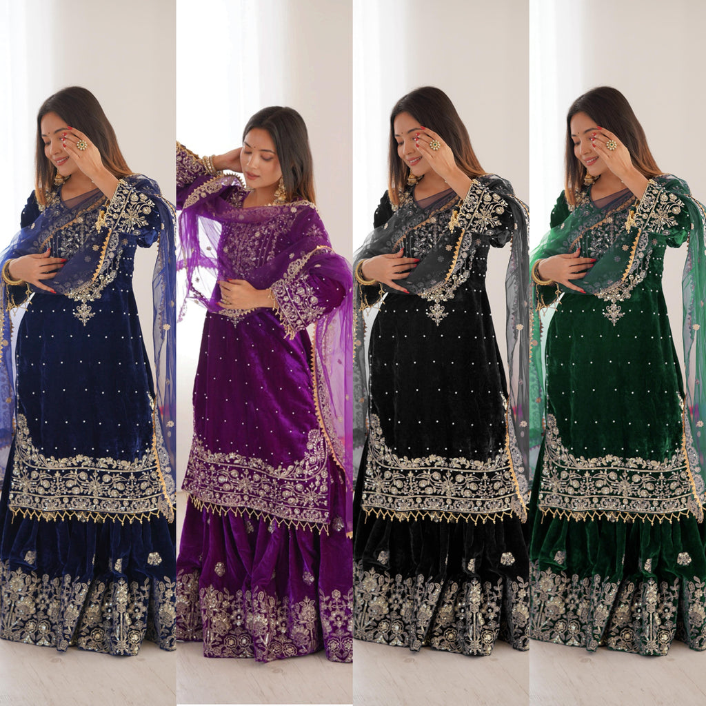 Velvet sharara suit