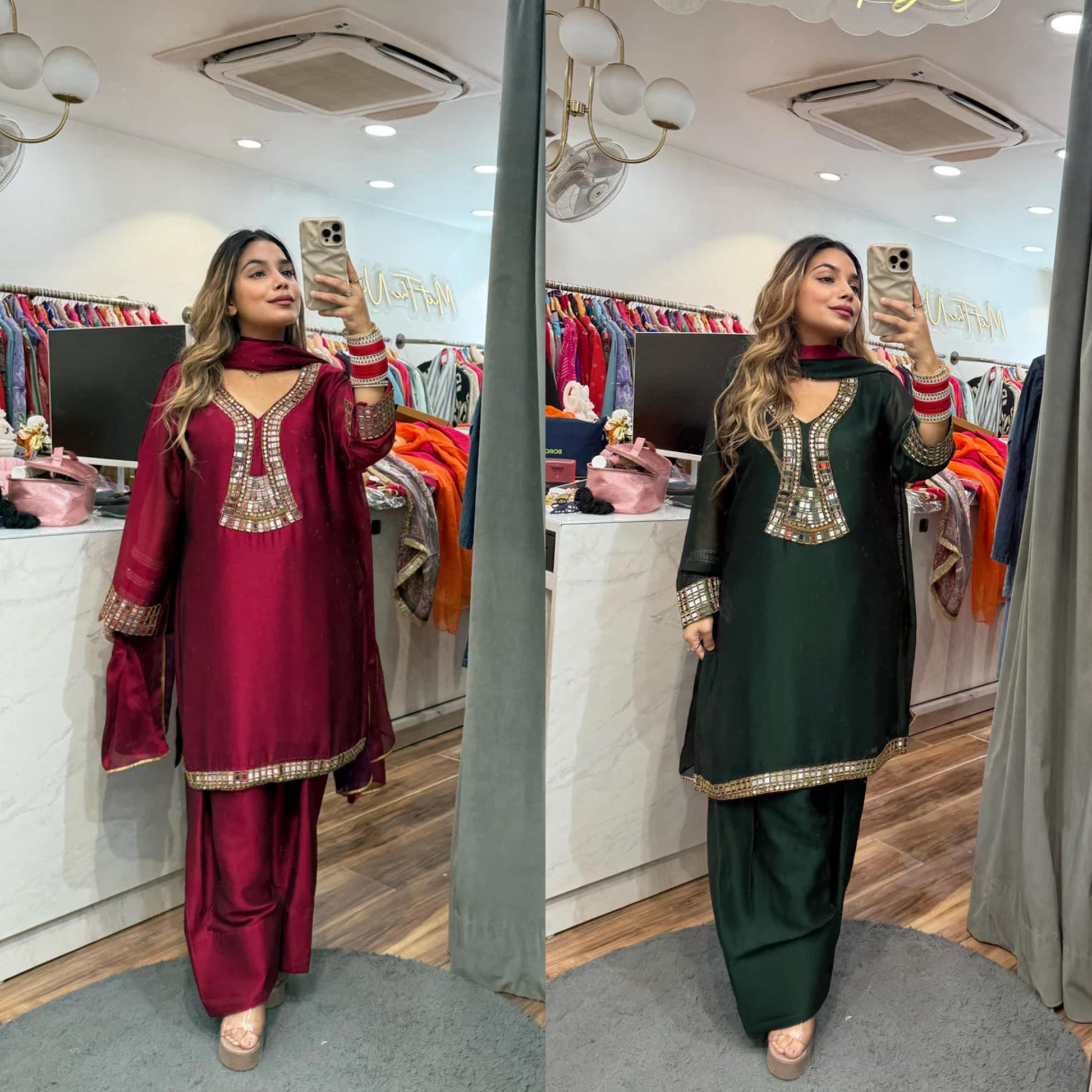 farshi salwar with mirror work