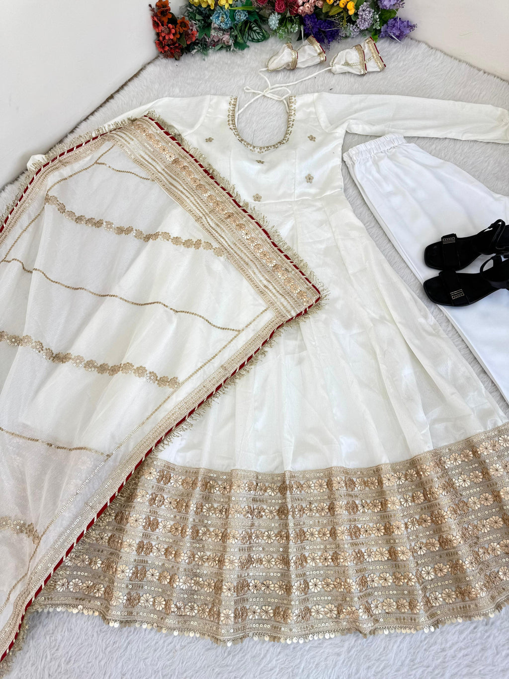 white anarkali