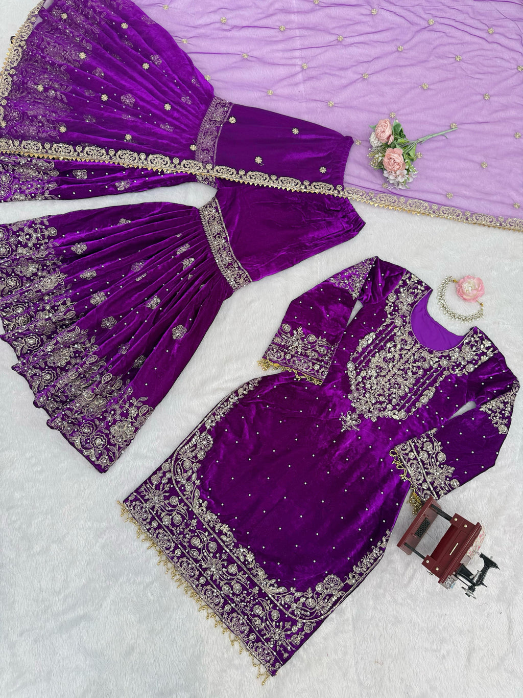 Velvet sharara suit
