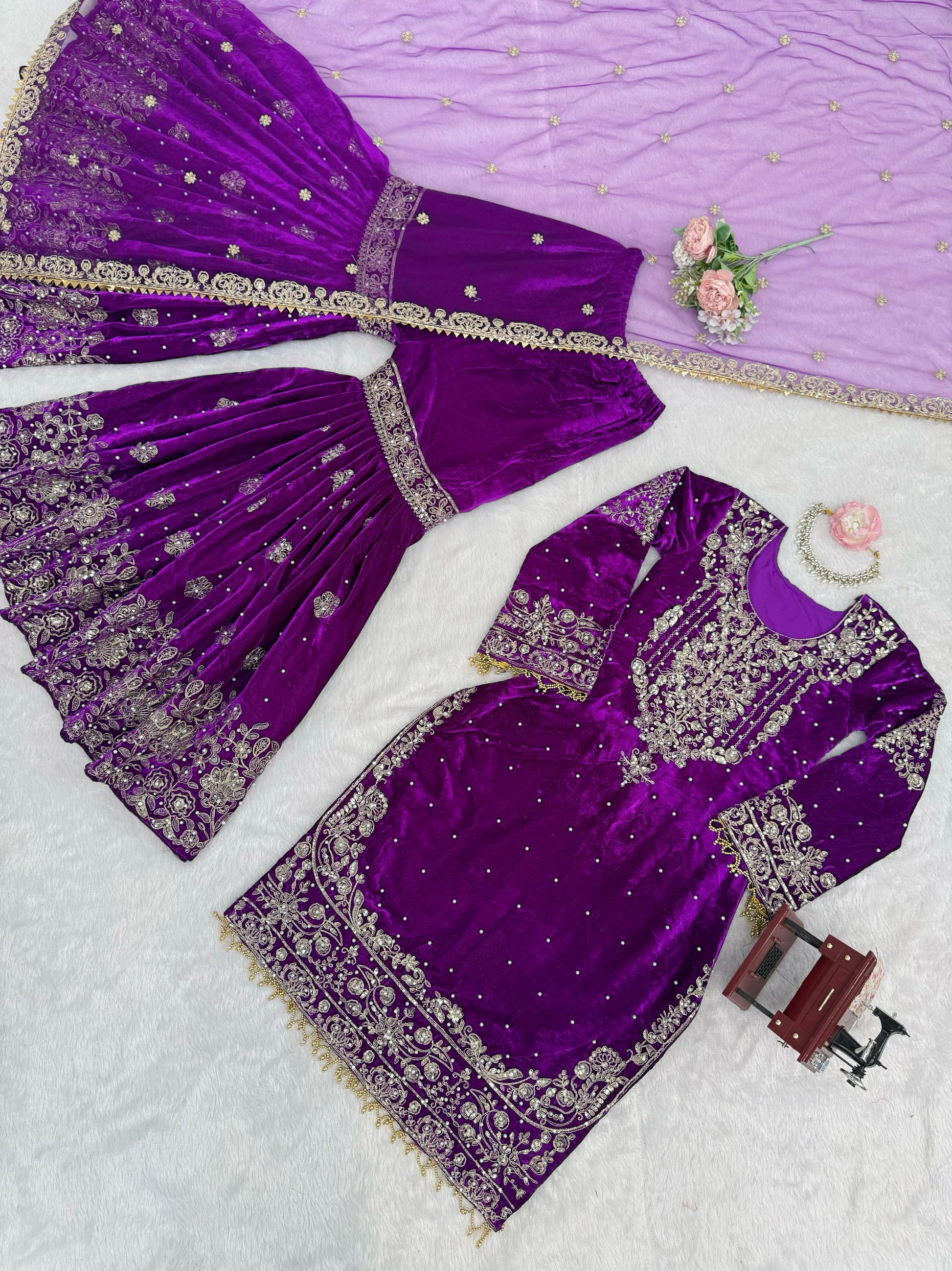 Velvet sharara suit