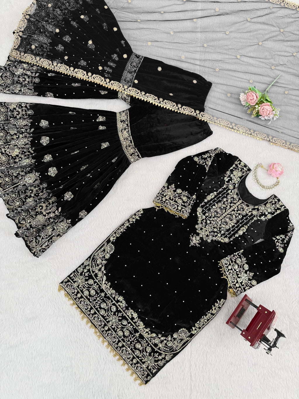 Velvet sharara suit