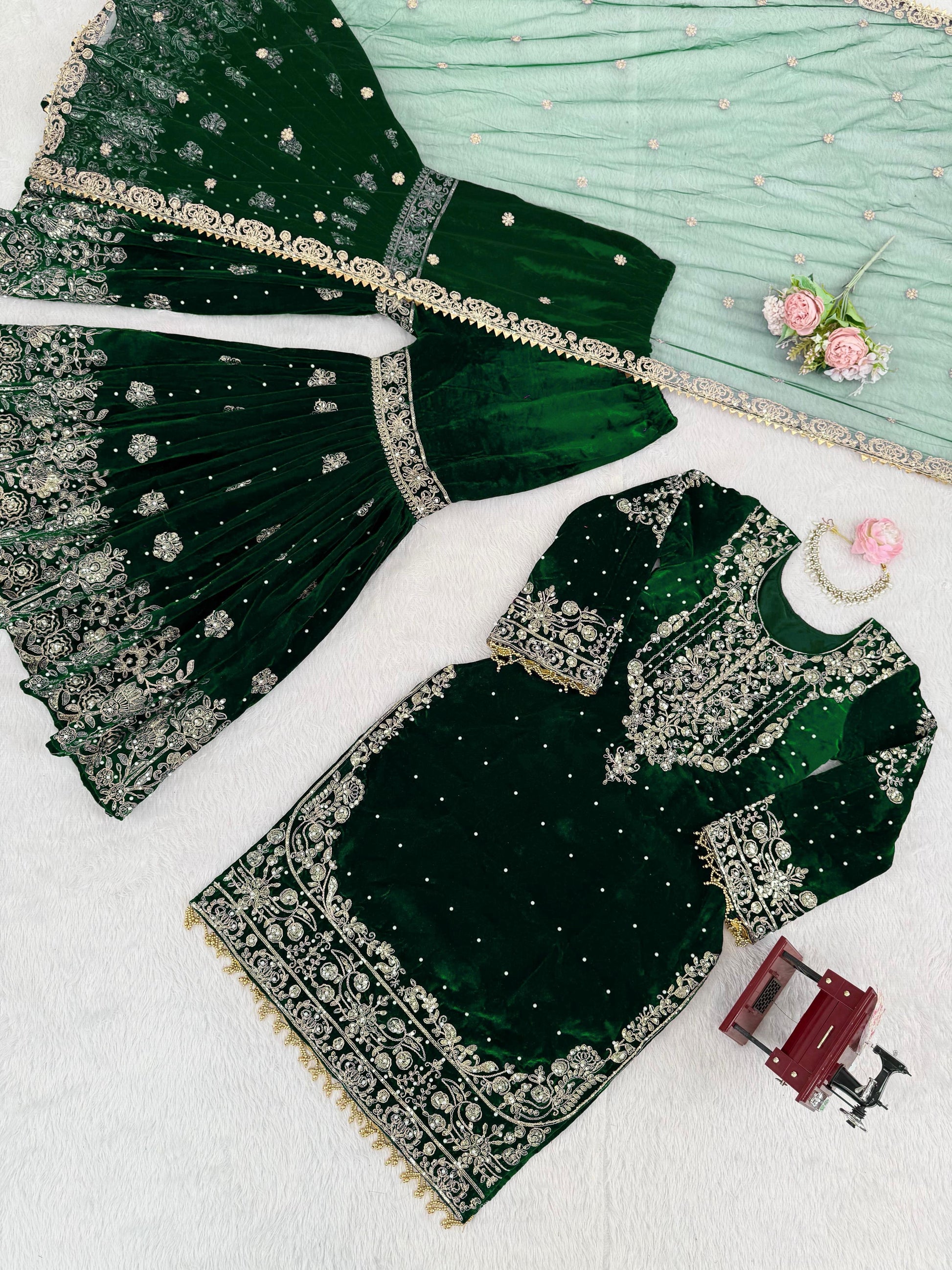 Velvet sharara suit
