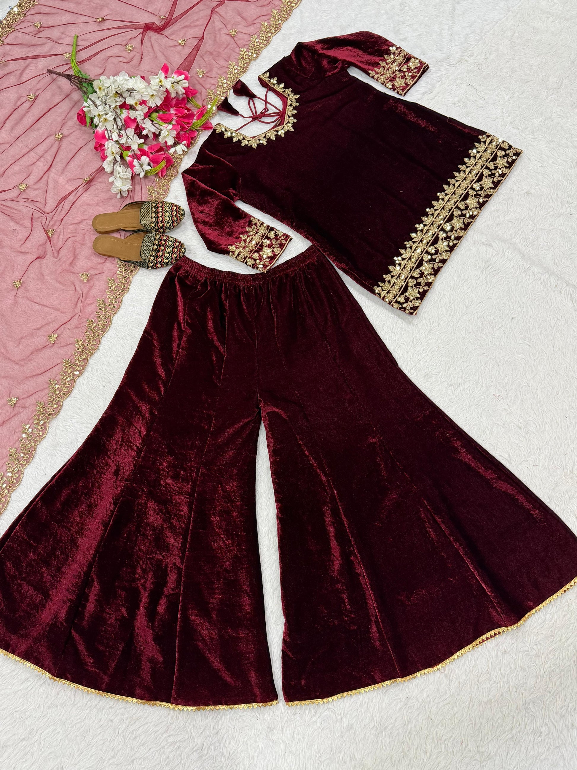 velvet sharara suit
