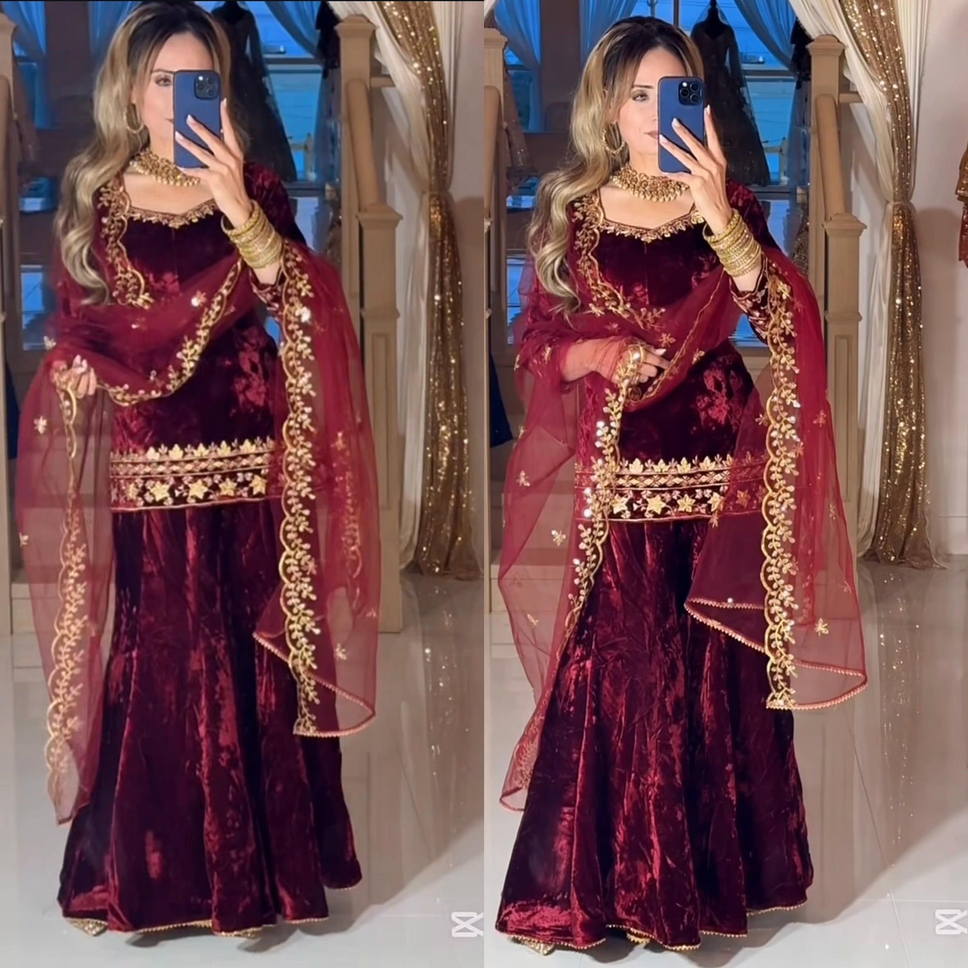 velvet sharara suit