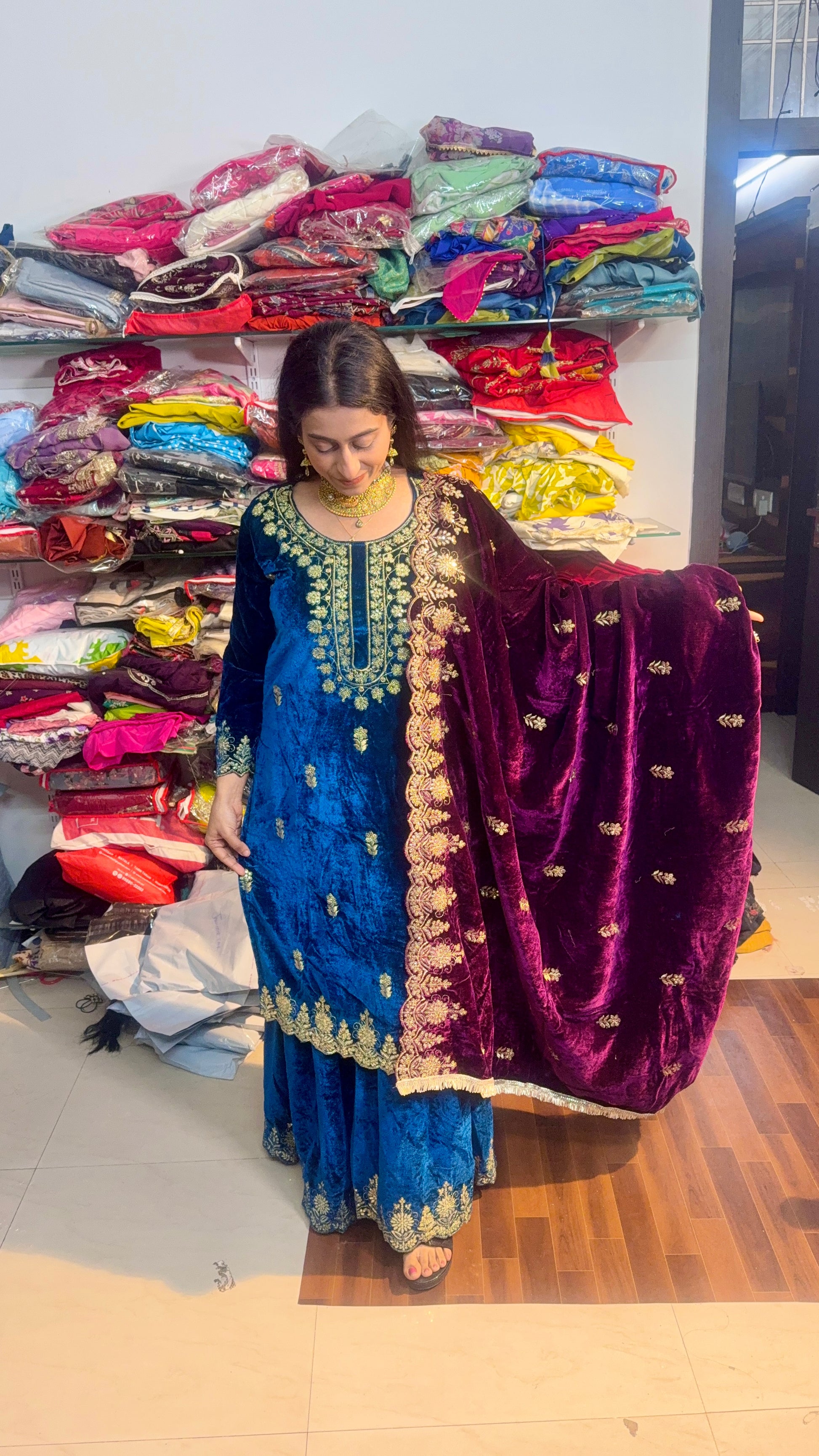 velvet sharara suit