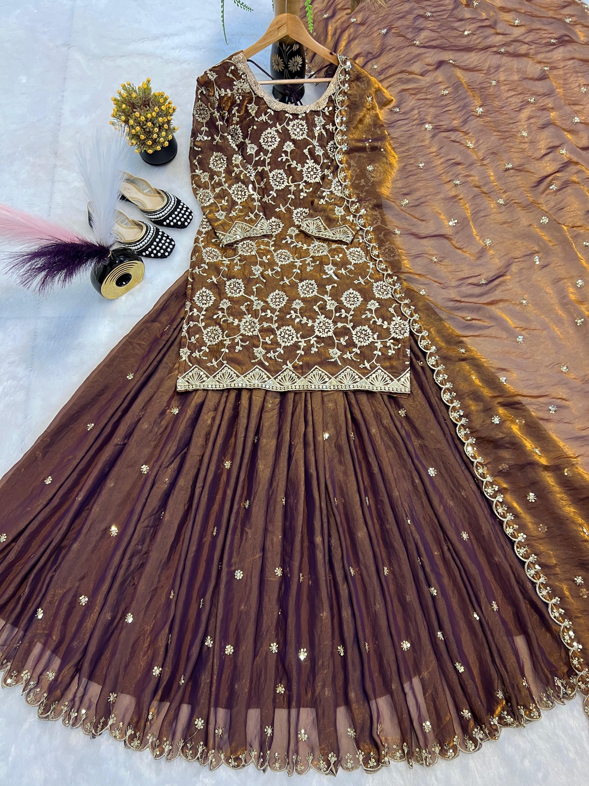 Brown lehnga shimmer