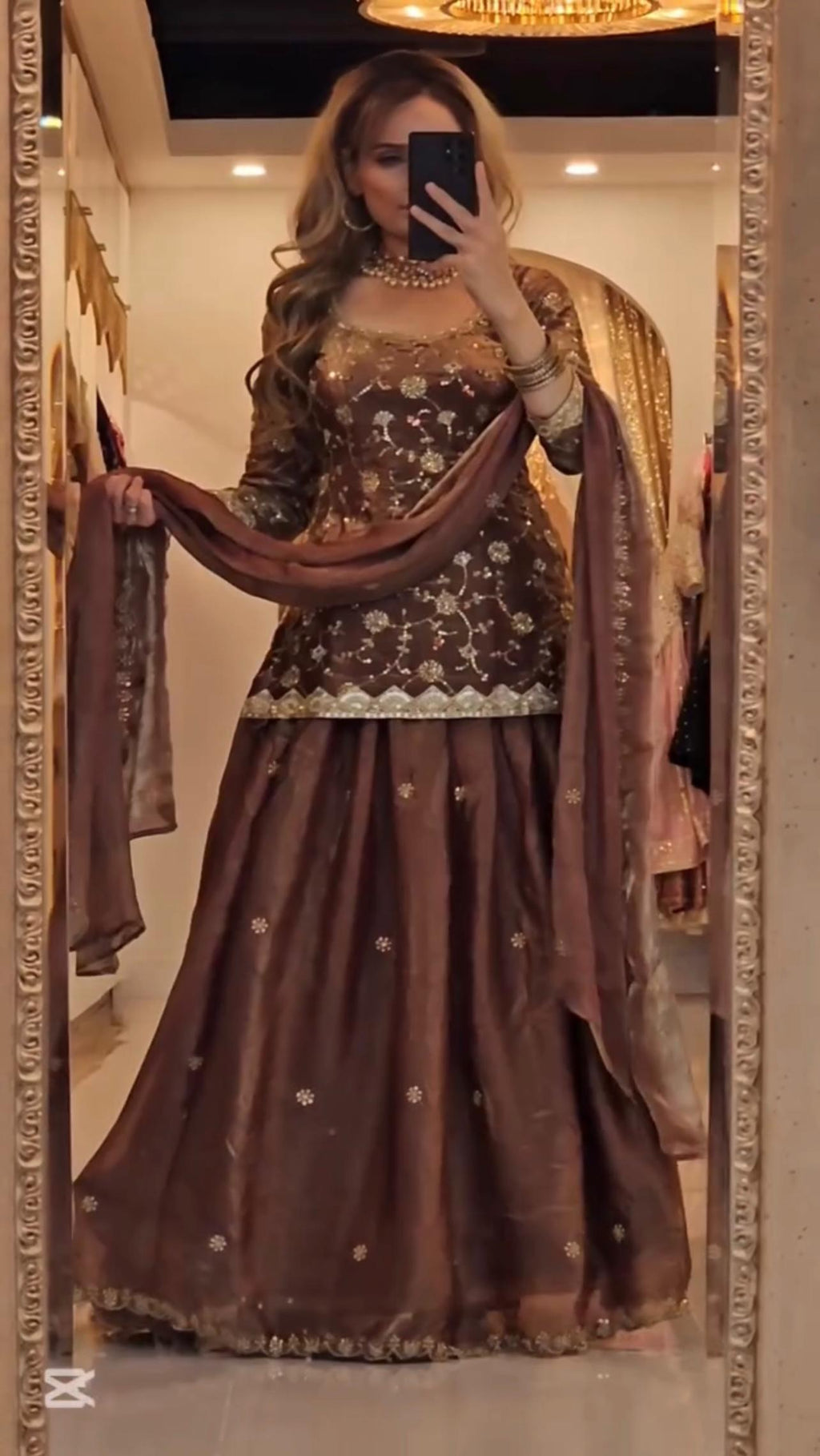 Brown lehnga shimmer